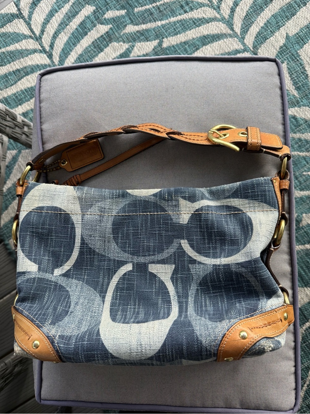 Coach Vintage 12197 Carly Blue Denim Signature “C” with Braided Leather Strap - Picture 2 of 16